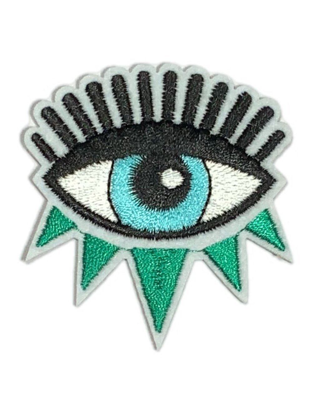 Evil Eye Embroidered Iron On Patch Blue White Black Thick Lashes
